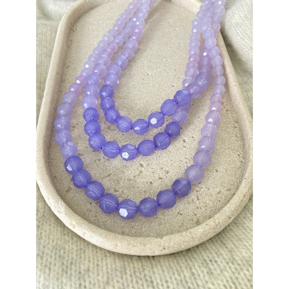 Purple Lavender Faceted Bead Multi Strand Necklace Silver Tone Ombré Romantic